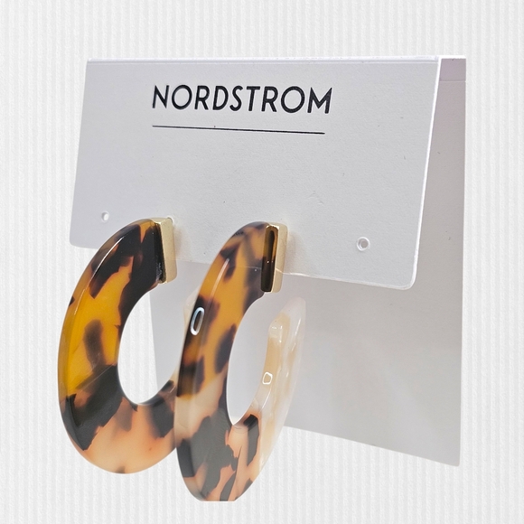Nordstrom Wide Resin Tortoise Gold Hoop Earrings Statement ‎ Bold Chunky NWT - Picture 4 of 8